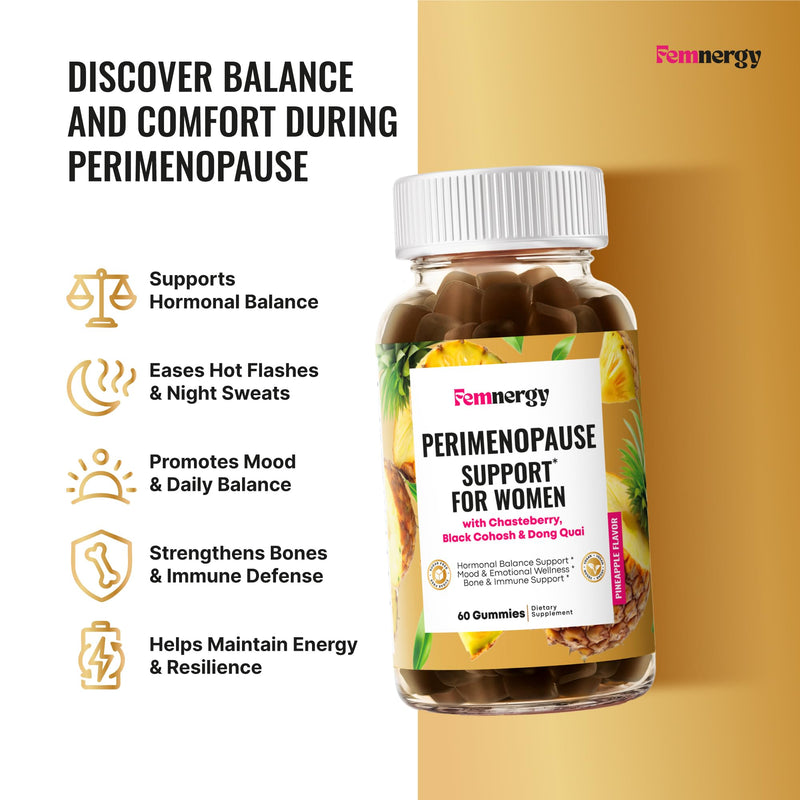 Perimenopause Support Gummies for Women - Menopause Relief Estrogen & Hormone Balance Supplement with Black Cohosh Chasteberry Vitamins D3 B6 for Hot Flashes Night Sweats & Mood Swings 60 Count (Pack of 1)