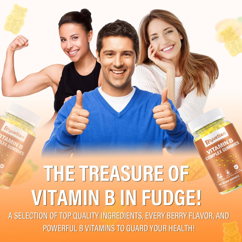 Vitamin B Complex Gummies with Biotin,Choline + Inositol, Vitamin C + Zinc for Supports Energy, Brain, Mood, Immune, Healthy Hair, Skin - Natural Mango Flavor - Vegan Diet - 120 Vegan 60 Count (Pack of 2)