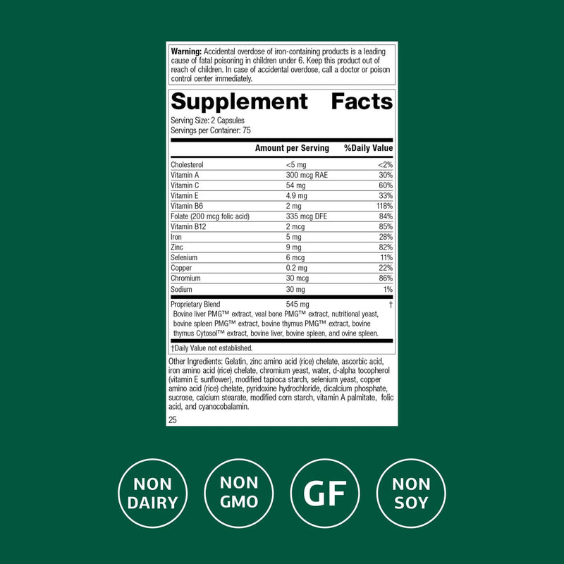 Standard Process Inc. Immuplex - Daily Immune Support Supplement with Folate, Iron, Vitamin C & Vitamin A - Mineral Supplement with Antioxidant Ingredients - 150 Capsules 150 Count (Pack of 1)