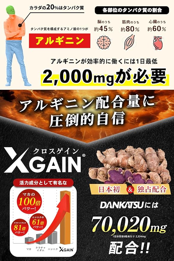 DANKATSU Men's Supplement [Cross Gain Physta, Astragin, Bioperine, Krachaidam, Arginine, Supplement containing 3 patented ingredients] Made in Japan, 180 tablets (approximately 30 days' worth) (1 bag) - BeesActive Australia