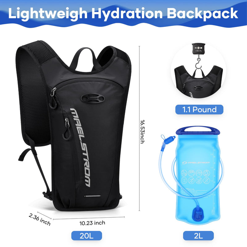 Maelstrom Running Hydration Vest, Hiking Backpack with 2L Water Bladder for Cycling Rave for Men Women 2L-Water Bladder Black