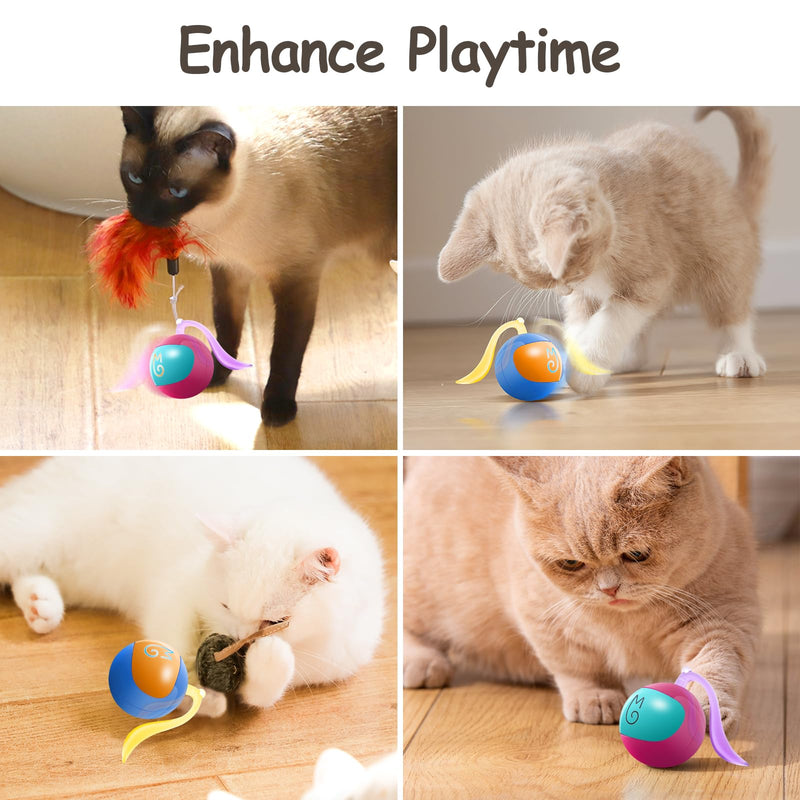 Migipaws Interactive Cat Ball Toy Set, Fun Tracker, Automatic Rolling Chase Ball with Fluffy Tail, A Small Mice, Rechargeable（Rose） rose - BeesActive Australia