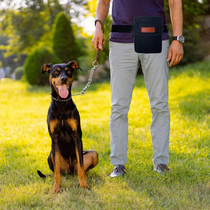 Dog Treat Pouch, Spacious Treat Pouches for Pet Training with Metal Clip, Waist Belt, Shoulder Strap& Poop Bag Dispenser, Durable Dog Treat Bag for Walking and Dog Training, Black - BeesActive Australia