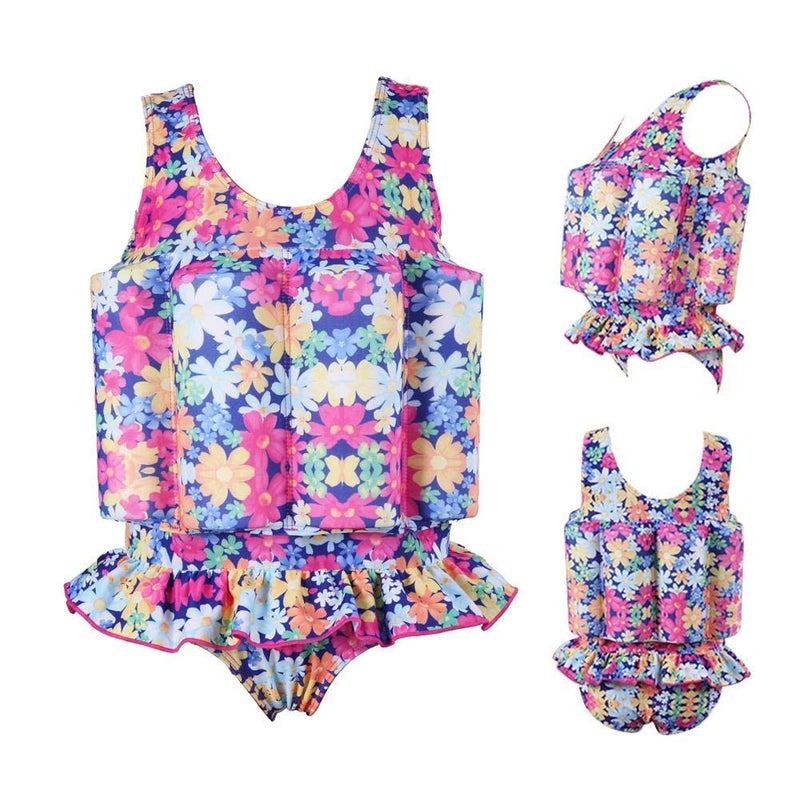 Kids Boys Girls Floatation Swimsuit with Adjustable Buoyancy Baby Float Suit Swim Vest One Piece Swimwear Bathing Suit 2-3 Years Colorful Floral - BeesActive Australia
