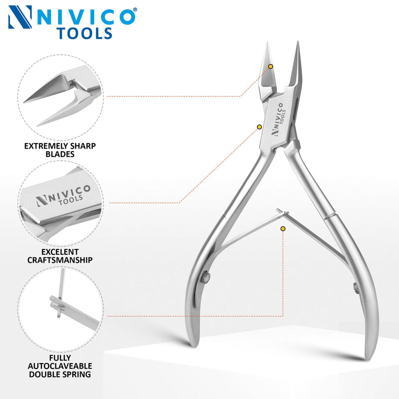 NIVICO Nail Cutter Corner Nipper Ingrown Toenail Trimmer 5" - 13cm Double Leaf Wire Spring, Podiatry Stainless Steel Nail Nippers, Professional Nail Cutter for Thick Toenails for Seniors