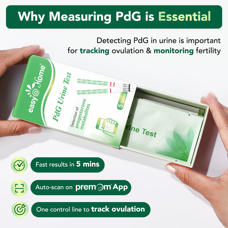 Easy@Home PdG Test Strips: 5 Pack - Track Ovulation Insights with Progesterone Urine Tests ‚Äì at Home Fertility Test for Women with Premom Ovulation App - PdG (Pregnanediol Glucuronide) Tests 5 Count (Pack of 1)