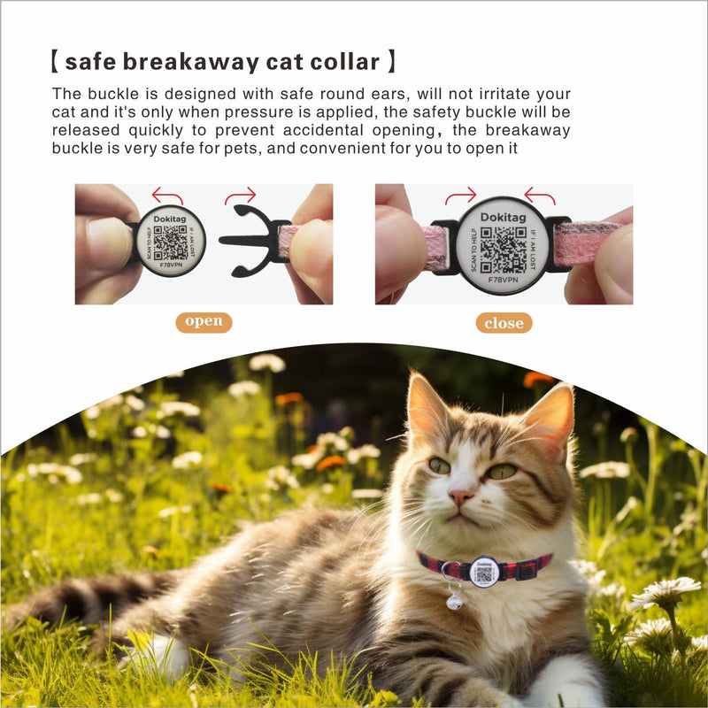 Cat Collar with Pet ID Tag,Breakaway Cat Collar with QR Code,Cat Collar with QR Code Tag, Cat Collar with Bell and QR,Pet Online Profile-Scan QR Receive Instant Pet Location Alert Email (Pink) Pink - BeesActive Australia