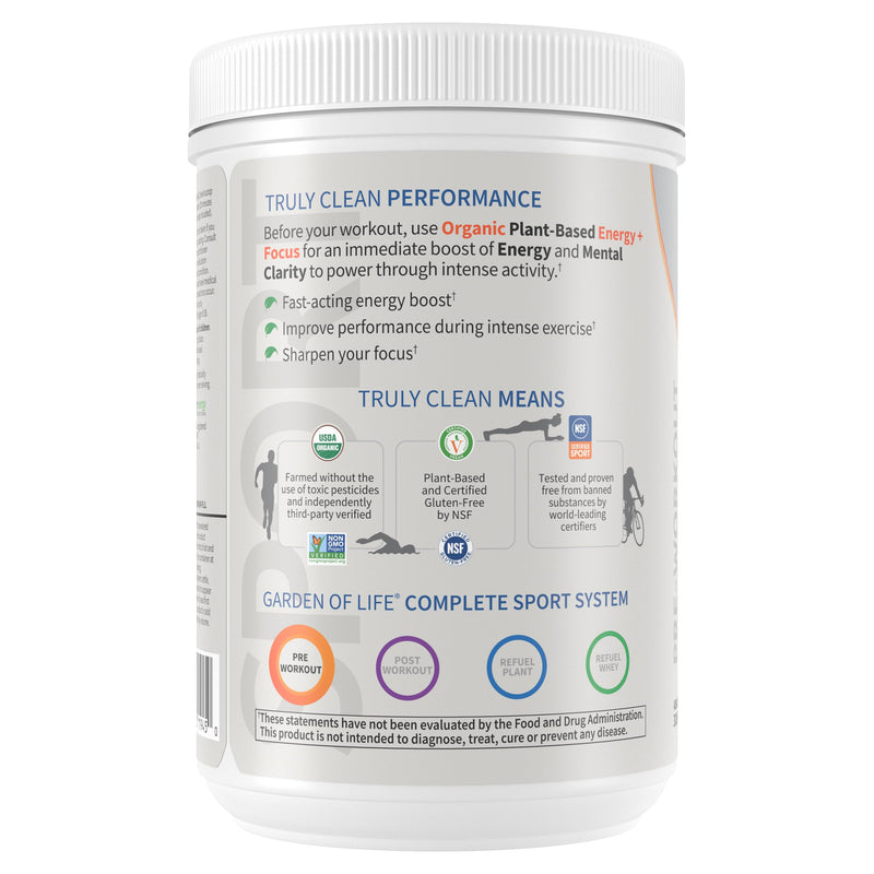 Garden of Life Sport Organic Plant Based Energy + Focus Clean Pre Workout Powder, with 85mg Caffeine, Natural No Booster, B12, Vegan, Gluten Free, Non-GMO, BlackBerry, 15.3 Oz 15.3 Ounce (Pack of 1)