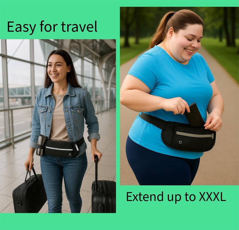 Running fanny pack for women and men, large size, and light cross body bag with two Zipped Pockets, bottle holder, and two key pockets