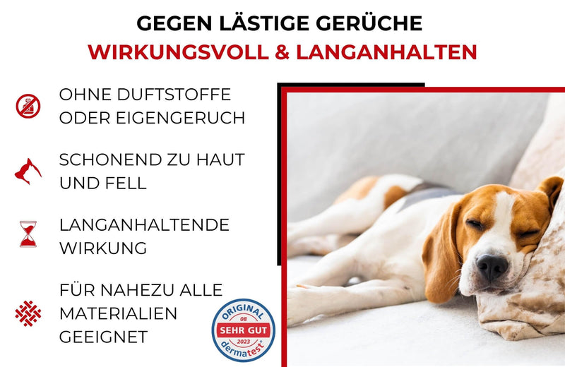 DeoDog odor neutralizer - eliminates stubborn animal odors directly on the animal - ideal for long & thick fur - for dog beds, cars, household, cat urine, dog urine, feces & vomit - 500ml - BeesActive Australia