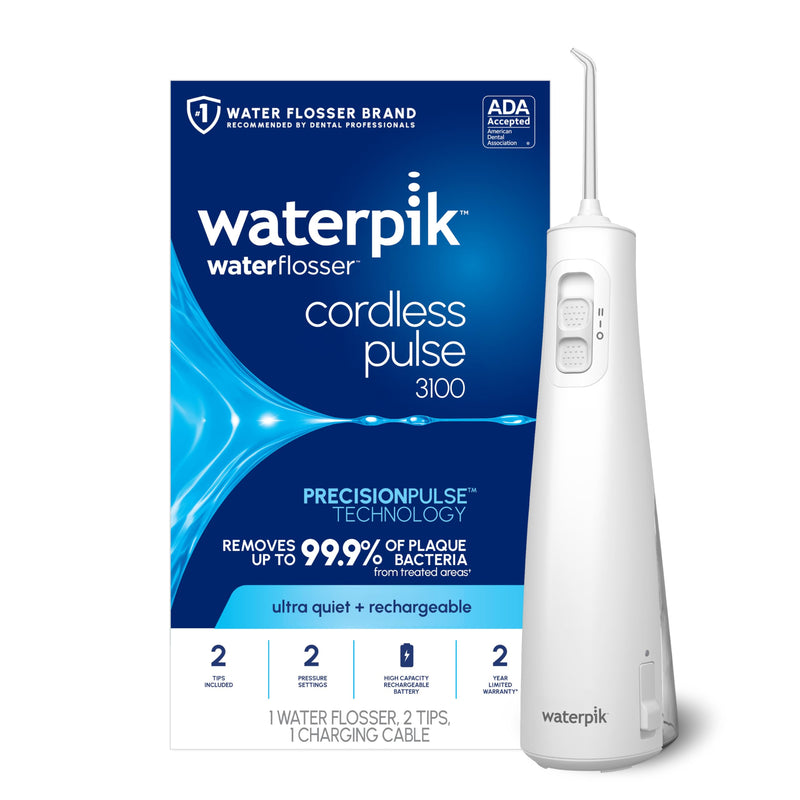 Waterpik Cordless Pulse 3100 Rechargeable Portable Water Flosser for Teeth, Gums, Braces Care and Travel with 2 Flossing Tips, Waterproof for Shower Use, ADA Accepted, WF-20 White, Amazon Exclusive - BeesActive Australia