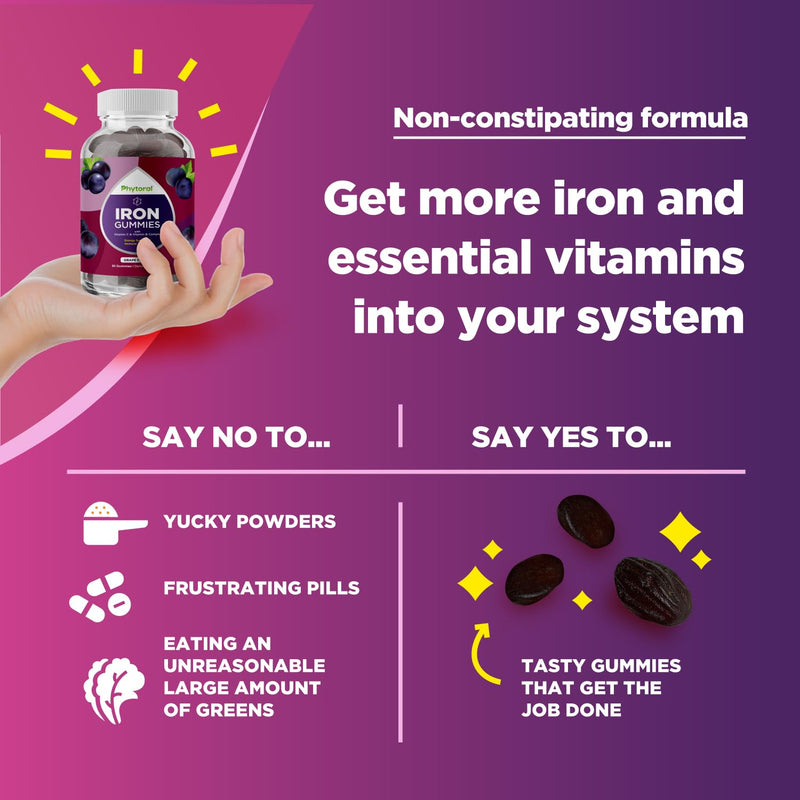 Natural Multivitamin Iron Gummies for Adults - Adult Gummy Vitamins with Iron and Energy Boost B Complex Vitamins - Gummy Supplement and Mental Clarity Focus Multivitamin - 60 Count