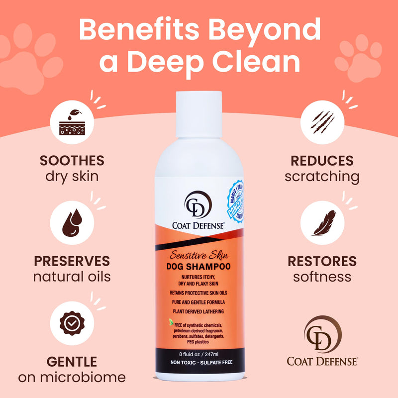 COAT DEFENSE Sensitive Skin Dog Shampoo | Made in USA | Hypoallergenic Dog Shampoo for Allergies, Itching & Odor | Gentle Shampoo for Dogs | 8 oz Concentrate to 32 oz - BeesActive Australia