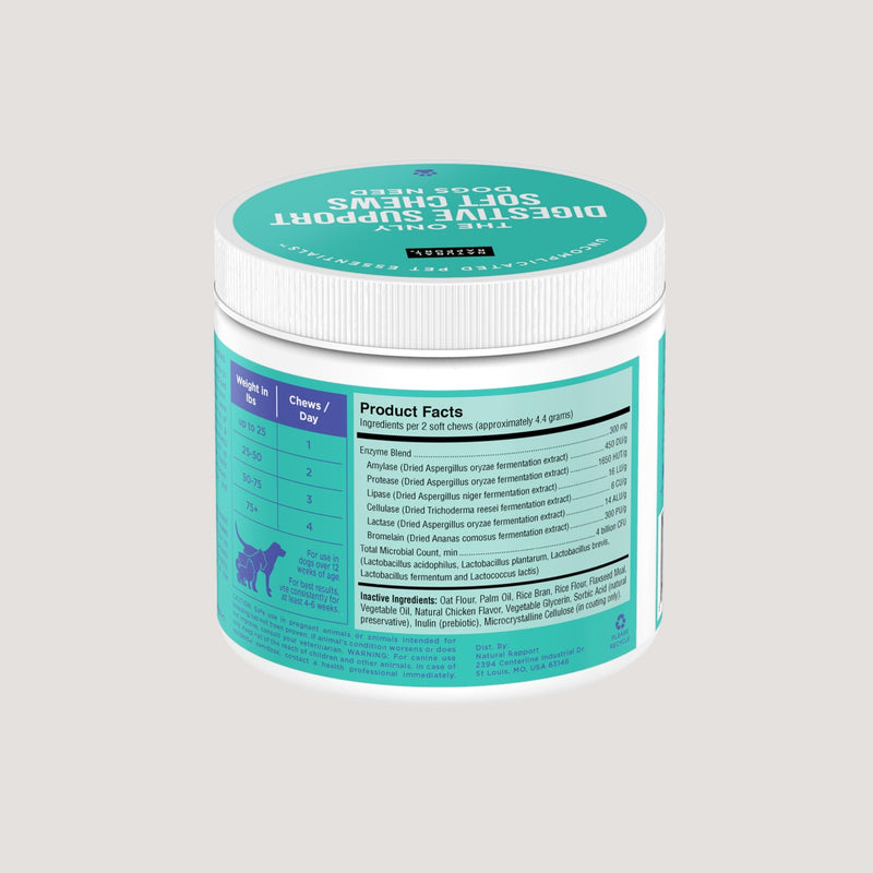 Natural Rapport Dog Digestive Supplement - The Only Digestive Support Soft Chews Dogs Need - 120ct Treats that Contain Probiotics and Enzymes to Support Digestion and Gut Health Digestive Chew