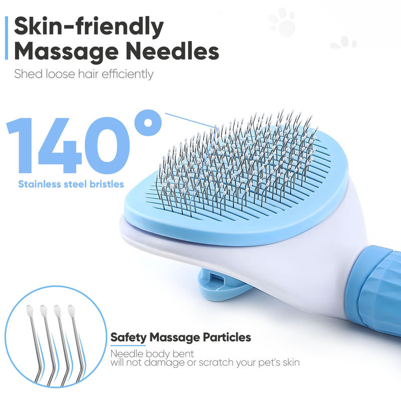 Cat Brush Self Cleaning Slicker Brush with Release Button, Dog Shedding Brush for Grooming, Cat Comb Pet Massage Tool Suitable for Long or Short Pet Hair Cleaner, Removes Tangles & Loose Fur Bule Cat Brush/Dog Brush - BeesActive Australia