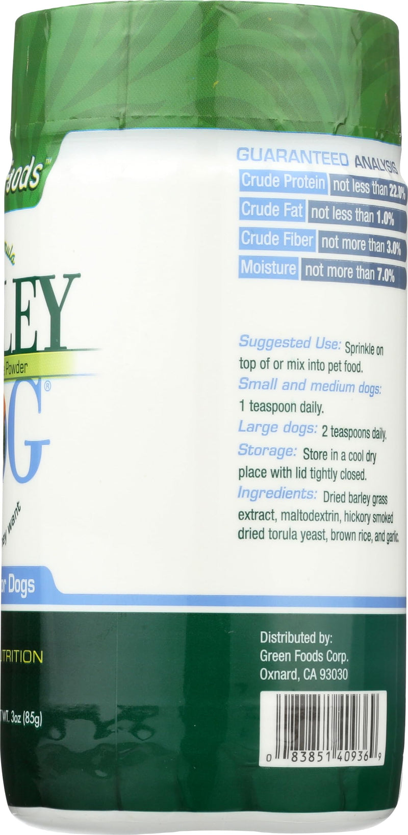 Green Foods Dog Barley Powder, 3-Ounce