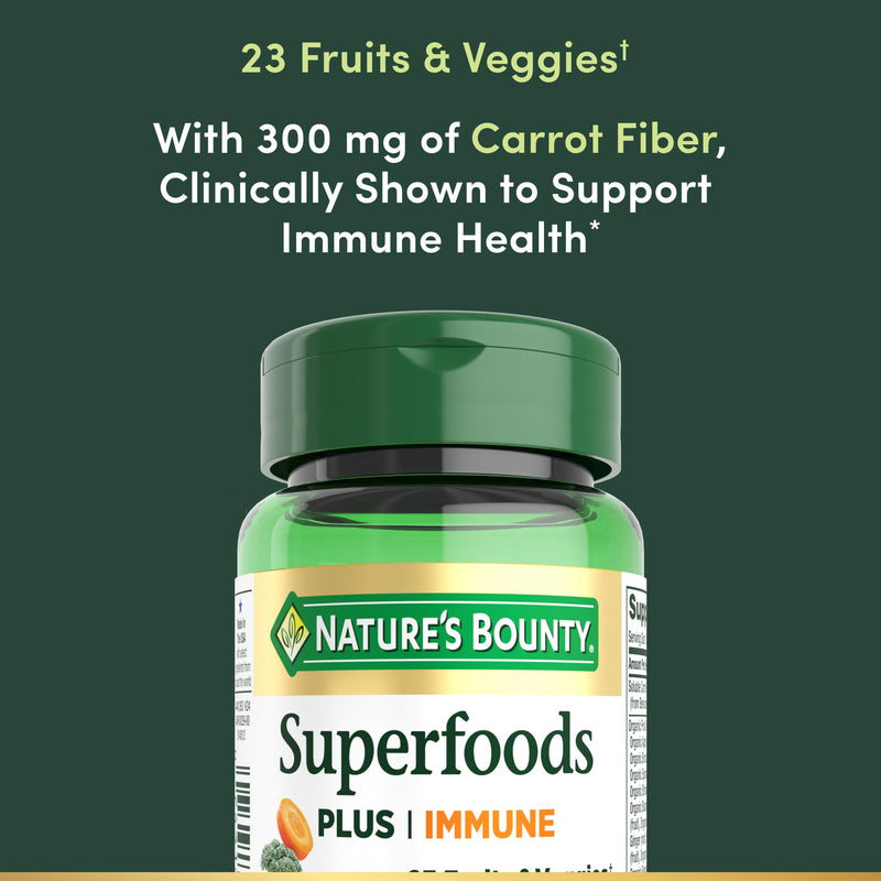 Nature’s Bounty Superfoods Plus Immune for Immune Support plus Fruits and Vegetables Supplement, Superfood, 30 Capsules 30 Count (Pack of 1)