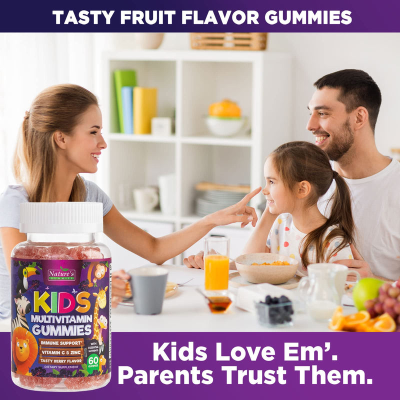 Multivitamin for Kids - Complete Daily Children's Multi Vitamin Gummy Chew with Vitamin D, B Vitamins, Zinc & More - Energy, Memory Focus & Immune Health Support - Natural Berry Flavor - 60 Gummies 60 Count (Pack of 1)