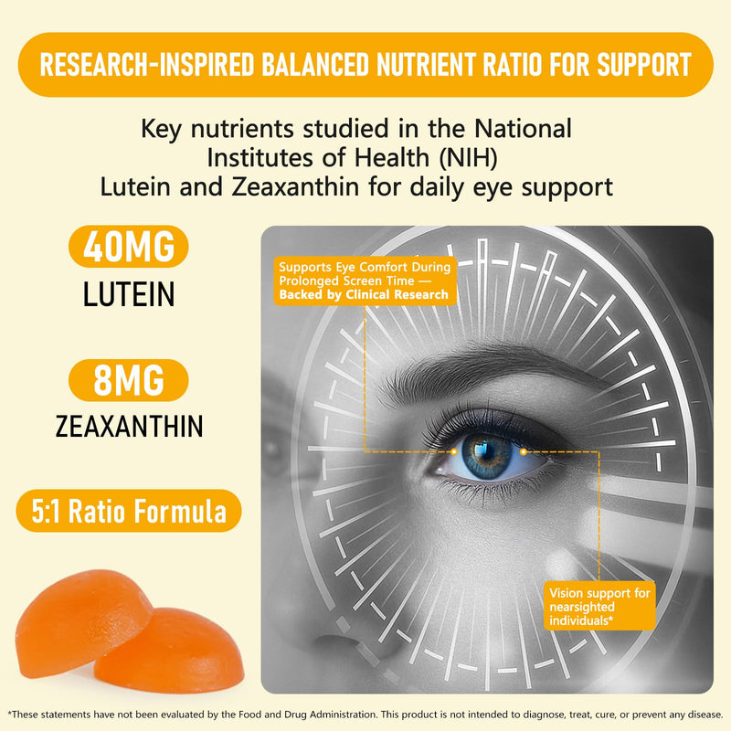 Lutein Gummies, Lutein and Zeaxanthin Supplements with Lutein 40mg & Zeaxanthin 8mg, Eye Vitamins Gummies for Eye Health Supplements, Seniors Adults & Teens Vision Health, Vegan, 60 Gummies