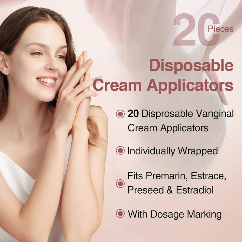 20 Pack Disposable Vaginal Cream Applicators - Fit OTC Gels, Lubes, Premarin, Estrace, Preseed or Creams Products - Comfortable Design, Individually Wrapped, Dosage Markings - BeesActive Australia