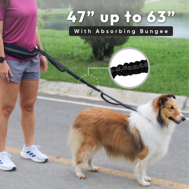 Bond Dog Running Leash Hands Free with Pouch, Hands Free Leash for Large Dogs, Pet Lead Running Belt for Walking & Canicross Belt, Includes Waist Jogging Fanny Pack & Pet Car Seat Belt Safety Medium Black