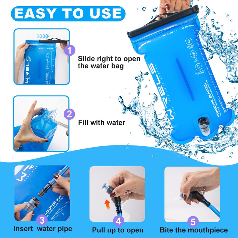 1L/1.5L/2L/3L BPA Free Hydration Bladder,Leakproof TPU Water Bladder for Hiking Backpack,Large Opening Water Reservoir Hydration Pack for Running Cycling Camping 1.5L