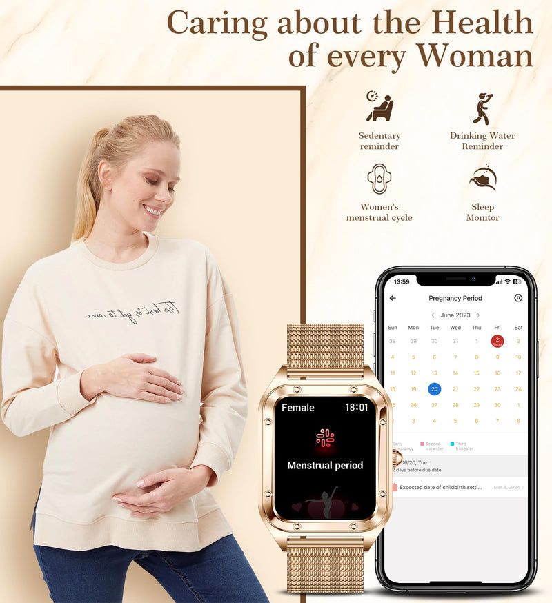 Smart Watch for Women, 1.6'' Bluetooth Call(Answer/Dial), Activity Fitness Tracker with Heart Rate/Sleep Monitor 100+ Sports Pedometer AI Voice, Smartwatch for Android iPhone Compatible (Rose Gold) gold03