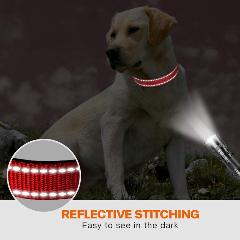 Taglory Reflective Dog Collar with Safety Locking Buckle, Adjustable Nylon Pet Collars for Large Dogs Female Male, Red, L Large (Pack of 1) - BeesActive Australia