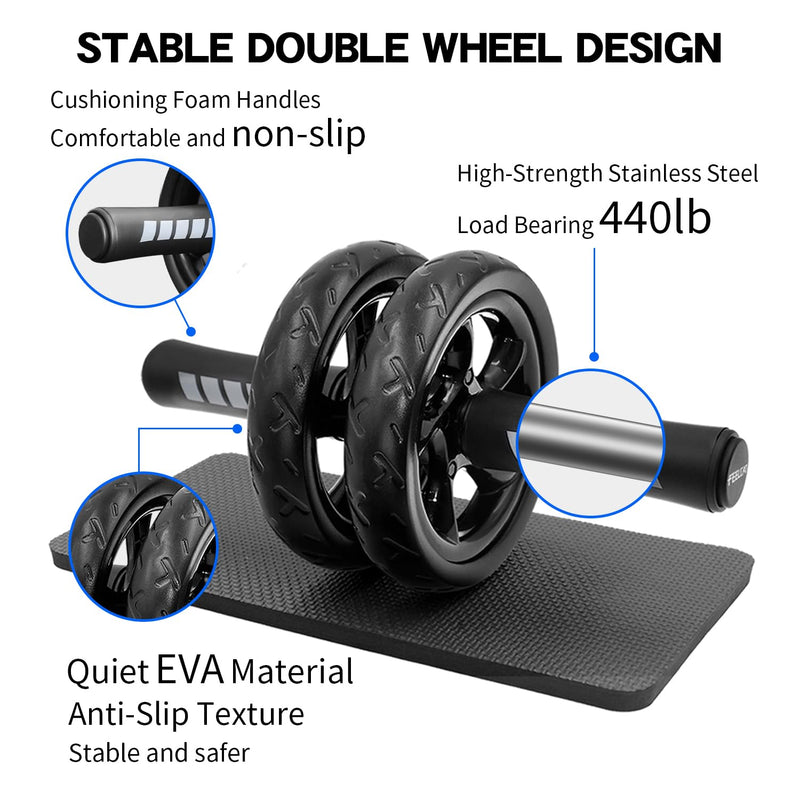 Ab roller wheel with knee pad for abdominal exercise core workout weight loss no noise easy to assembling light weight perfect home gym equipment for men & women Red Double Wheel - BeesActive Australia