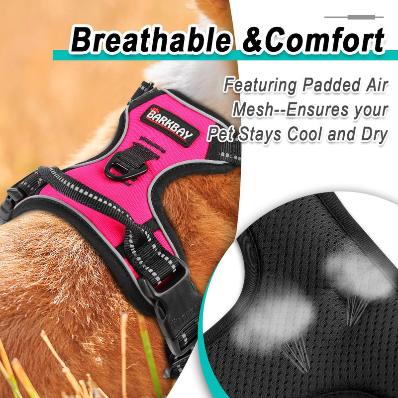 BARKBAY No Pull Pet Harness Dog Harness Adjustable Outdoor Pet Vest 3M Reflective Oxford Material Vest for PINK Dogs Easy Control for Small Medium Large Dogs (L) - BeesActive Australia