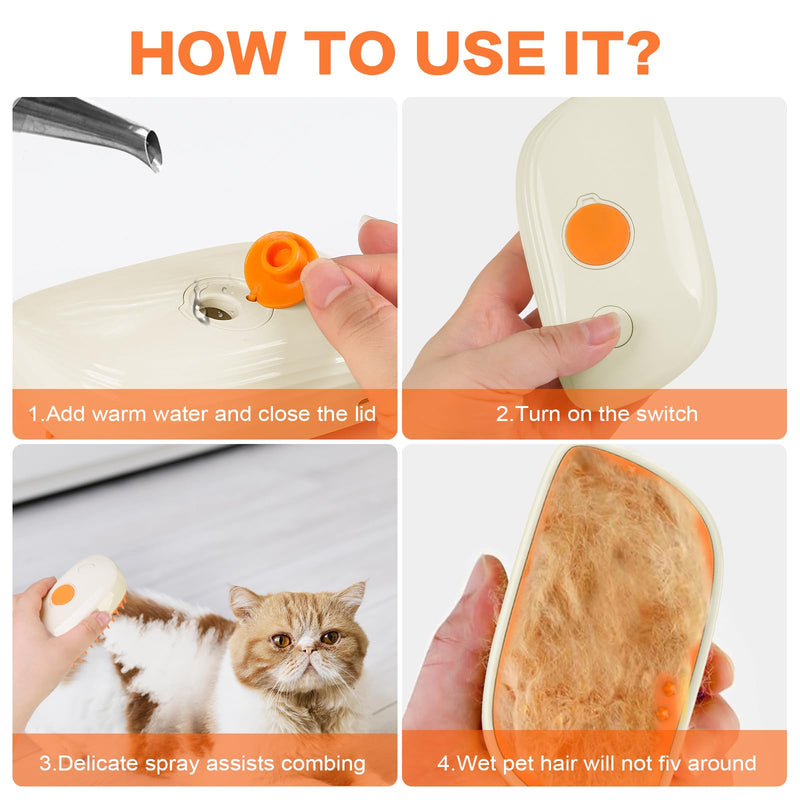 Cat brush with steam, 3-in-1 steam brush cat Steamy Brush cat steam brush for cats with spray cat brush with water cat steam brush grooming brush for cats and dogs for hair removal - BeesActive Australia