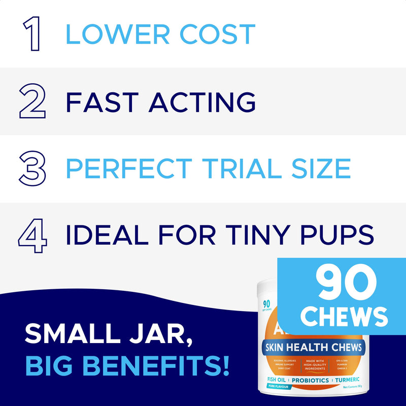 Itchy Dog Skin Relief - Allergy Support Chews - Skin & Coat Supplement - Omega 3 Fish Oil - Itching & Paw Licking - Dry Skin & Hot Spots - 90ct/Pork 90 Soft Chews