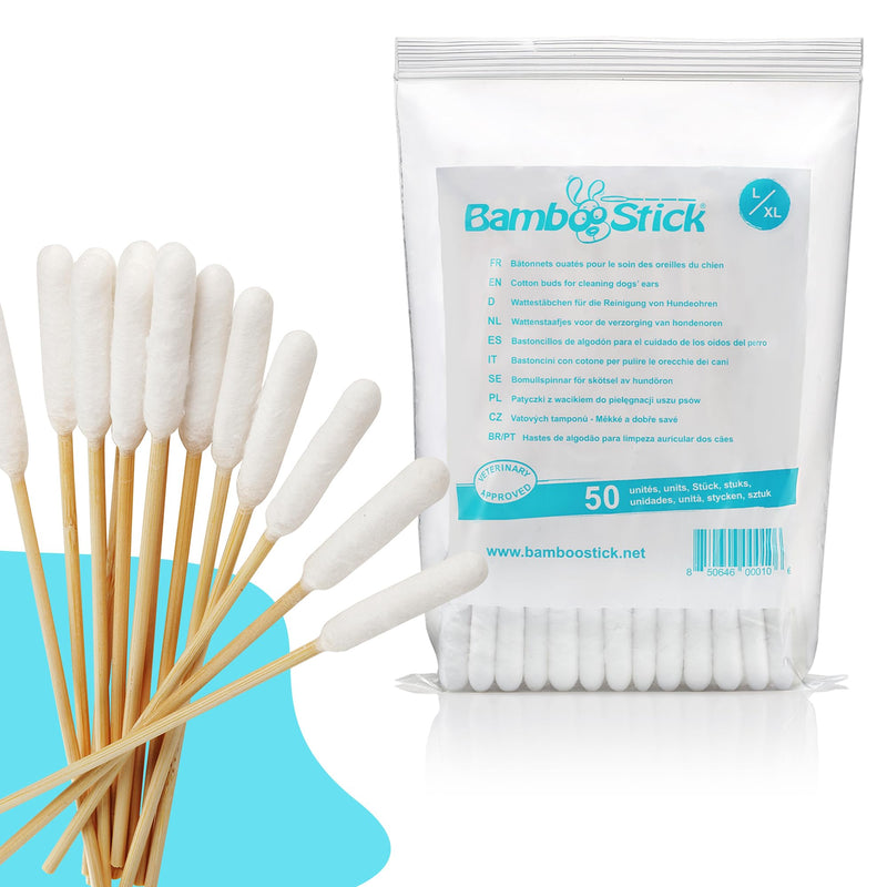 BambooStick Bamboo Cotton Buds for Medium and Large Dogs (50 L/XL Buds) - Safe and Easy Ear Wax Removal - Designed by French Vet 1