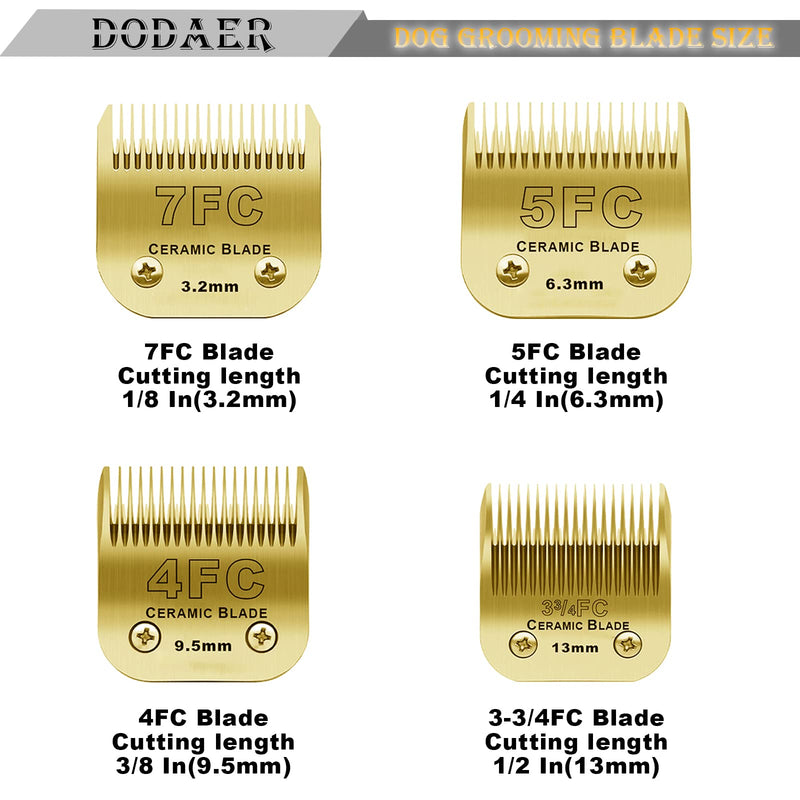 Detachable Pet Dog Grooming Clipper Ceramic Blades Set,Compatible with Andis,Oster A5,Wahl KM10 Series Clippers,Size 7FC/5FC/4FC/3FC 4 Pack,Gold 7fc+5fc+4fc+3fc - BeesActive Australia