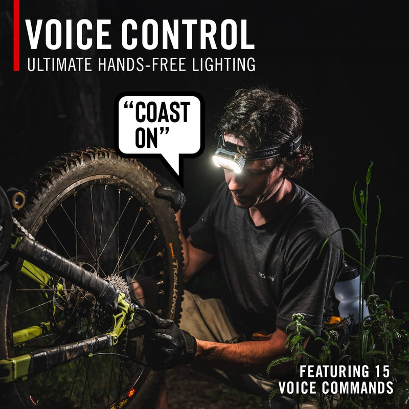 Coast RL35R Voice-Controlled 1100 Lumen Rechargeable LED Headlamp with ARC280™ Lighting, 4 Color Modes, Rear-Facing Safety Signal, Variable Light Control and USB-C Charge Port - BeesActive Australia