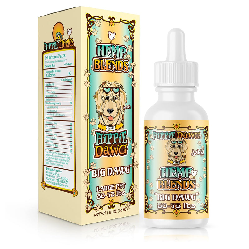 Hippie Dawg Big DAWG Tincture for Large Dogs (50-75 lbs) - Maximum Strength Hip and Joint Support with Glucosamine, Collagen & Hyaluronic Acid - Natural Calming Tincture for Mobility & Wellness - 1oz