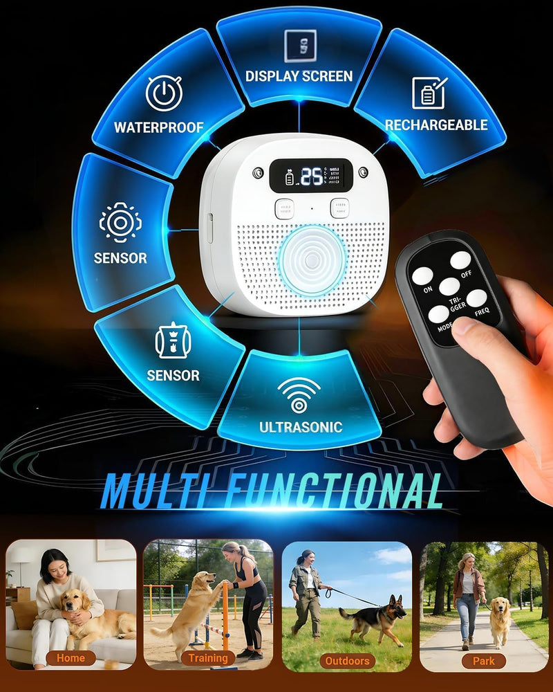 Dog Barking Control Devices, Anti Barking Device for Dogs with Remote Control, Ultrasonic & Sensor Technology, Rechargeable, Adjustable Modes & Frequencies, Bark Box Indoor Outdoor (Ivory) Ivory
