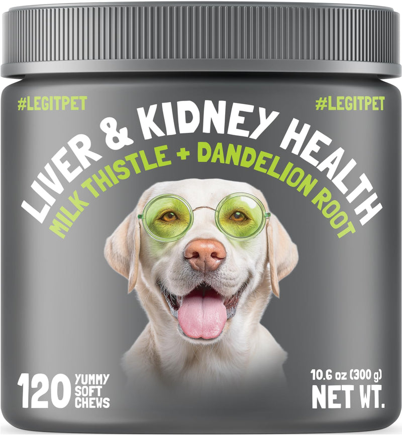 Liver & Kidney Support for Dogs Detox Natural Supplement with Milk Thistle Dandelion Root Turmeric Curcumin Hepatic Support Treats for Canine Liver Function, Immunity & Digestion 120 Soft Chews 120 Chews (Pack of 1)