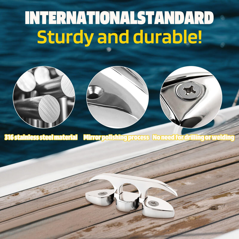Pacify 2 Pack Folding Boat Cleats 316 Stainless Steel 4.5/5/6 Inch Flip-Up Dock Cleats Marine Grade Retractable Boat Cleat for Deck, Dock, Kayak, Mooring, Rope Line with Fasteners 4.5inch - BeesActive Australia