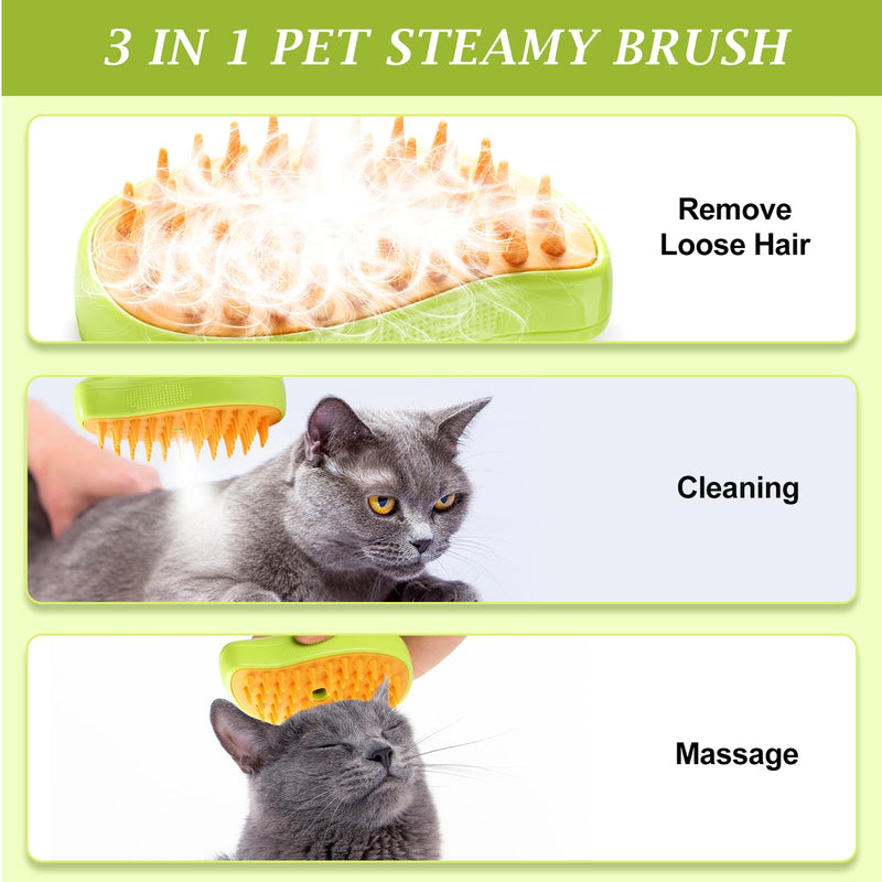Cat Hair Steam Brush for Shedding, Cloud Care Cat Brush, Water Brush for Dogs Spa, Spritz Defur Comb, Steamy Pet Brush, Steaming Brush Steamer, Cepillo de Vapor para Gatos Perro, Spray Comb Mist Brush Green - BeesActive Australia