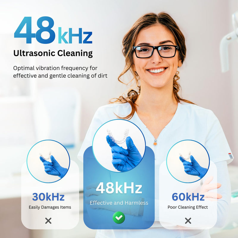 Ultrasonic Retainer Cleaner Machine - 48kHz Aligner and Denture Cleaner for Mouth Guard, Night Guard, Dental Trays, Braces, Toothbrush and Jewelry with 200ml Capacity - BeesActive Australia