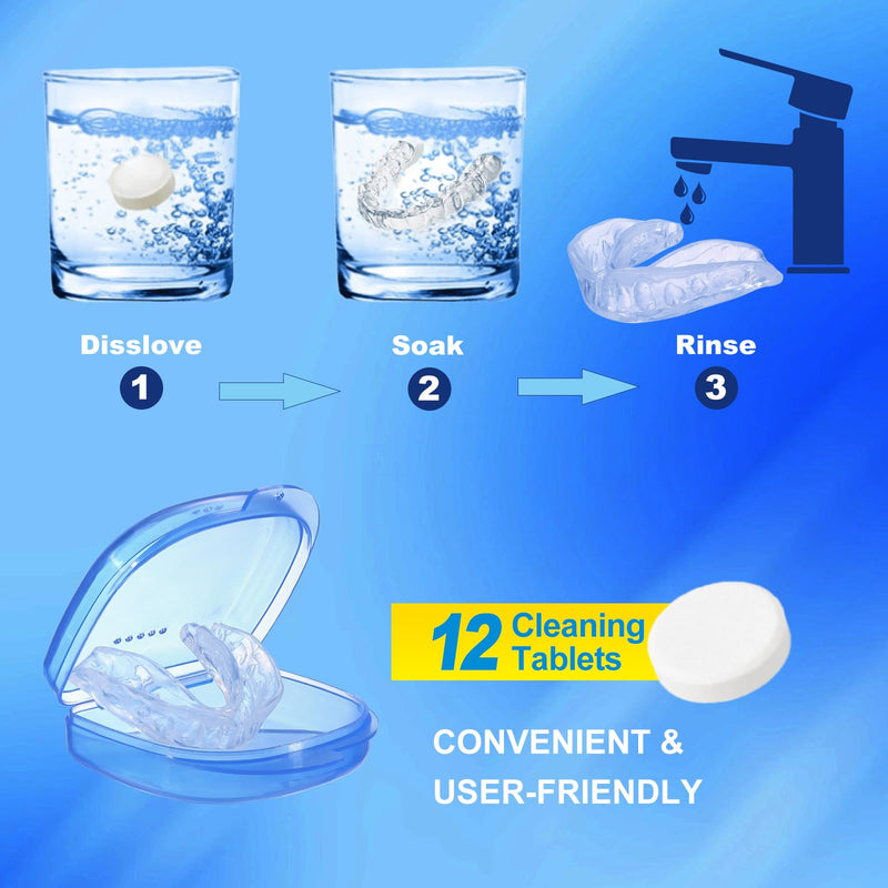 Mouth Guard for Sleeping 4PCS with 12 Cleaning Tablets, Mouthguard for Grinding & Clenching Teeth at Night, Night Guards for Grinding of Teeth, Dental Bite & Boil Guard Clear - BeesActive Australia