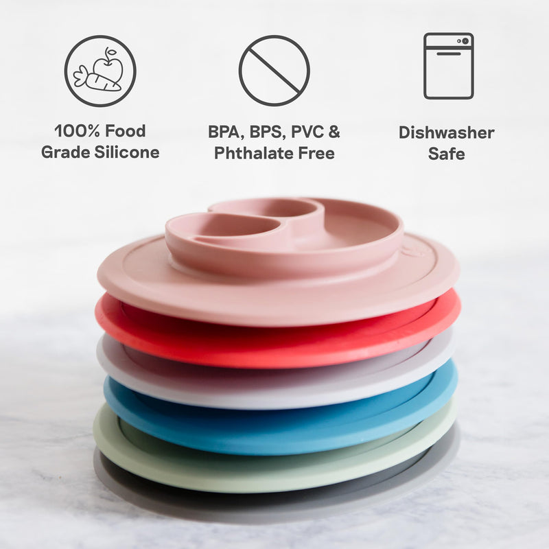 ezpz Mini Mat (Sage) - 6 -12 Months+ - 100% Silicone Suction Placemat + Divided Plate with Three Compartments - Supports Baby-Led Weaning - Designed for Highchair, Table, and Travel Sage 12 Months +