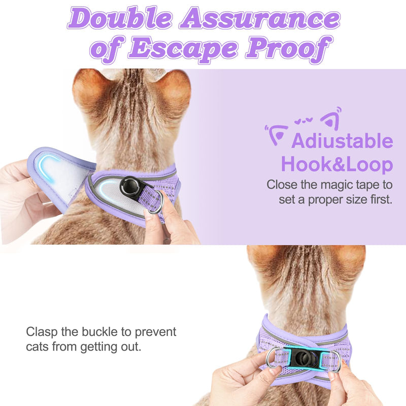 Cat Harness and Leash for Walking Escape Proof, Adjustable Kitten Vest Harness Reflective Soft Mesh Puppy Harness for Outdoor, Comfort Fit, Easy to Control (Purple, XS) Purple - BeesActive Australia