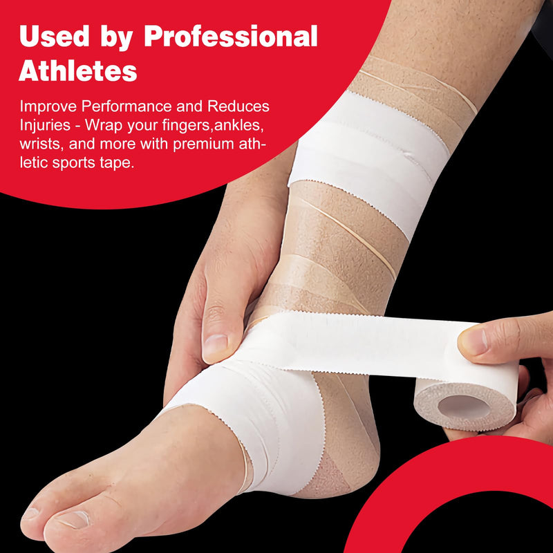 AZEN 12 Pack Athletic Sports Tape, Athletic & Medical Trainers & First Aid Tape for Injuries, Wrist Ankle Finger Tape, Easy to Tear & No Sticky Residue, 1.5 in X 10 Yards (White) B-12p - BeesActive Australia