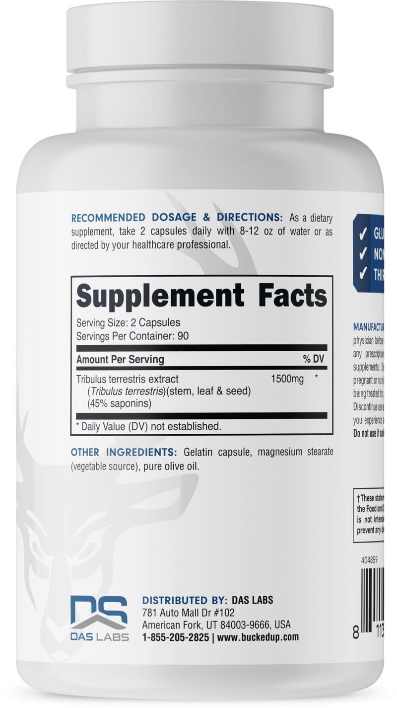 Bucked Up Tribulus 1500mg Per Serving, Essentials (90 Servings, 180 Capsules) - BeesActive Australia
