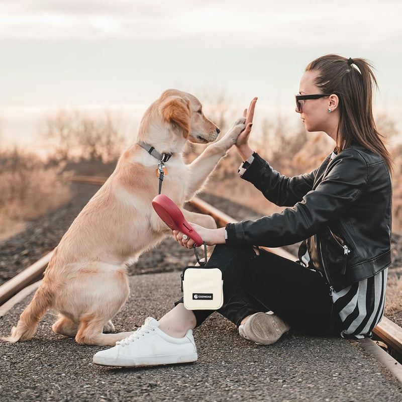 Dog Treat Pouch 2 PCS, Waterproof Small Dog Treat Bag for Leash, Hands Free Dog Walking Bag with Carabiner, Dog Poop Bag Holder for Pet Puppy Travel or Outdoor Use, Zipper Closure to Avoid Spilling Black+Beige - BeesActive Australia