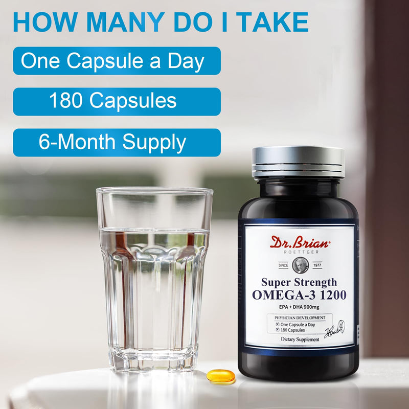 Dr. Brian Odorless Omega 3 Fish Oil Supplement 1200Mg for Heart Health | 600mg EPA & 300mg DHA, High Potency Fish Oil Softgels with Vitamin E, 180 Count 180 Count (Pack of 1)