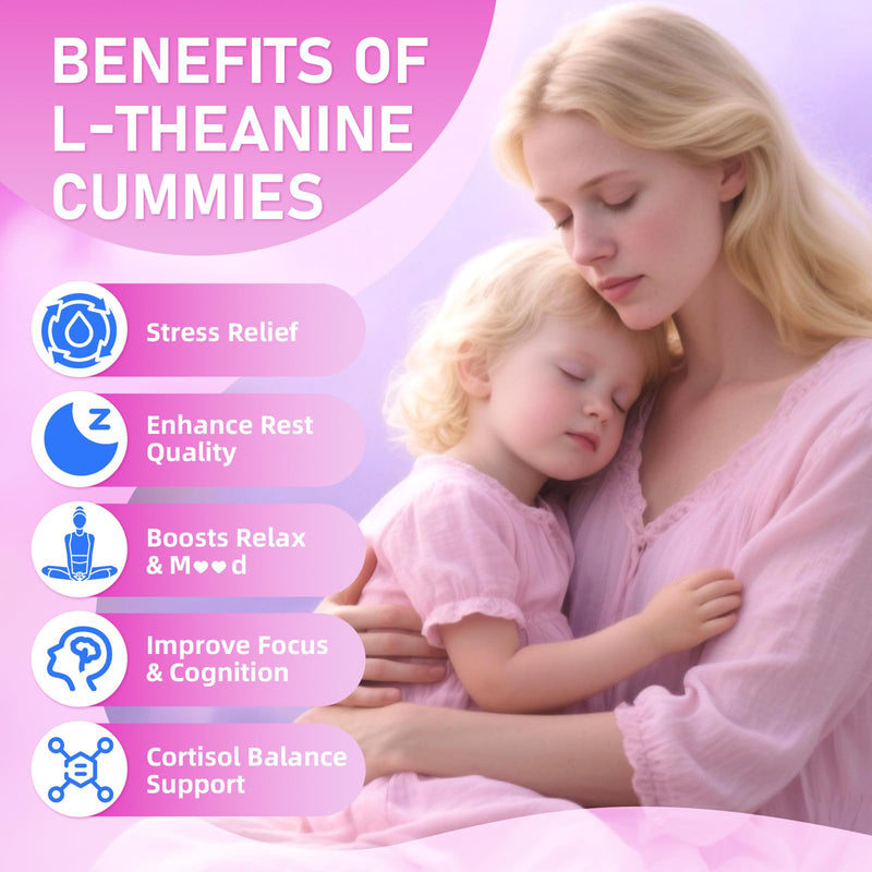 L-Theanine Gummies for Kids & Adults, L'Theanine 400mg with Ashwagandha, GABA, 5HTP, L Theanine Supplement for Calm, Zzz & Relaxation Support, Raspberry Flavor, 60 Counts 60 Count (Pack of 1)