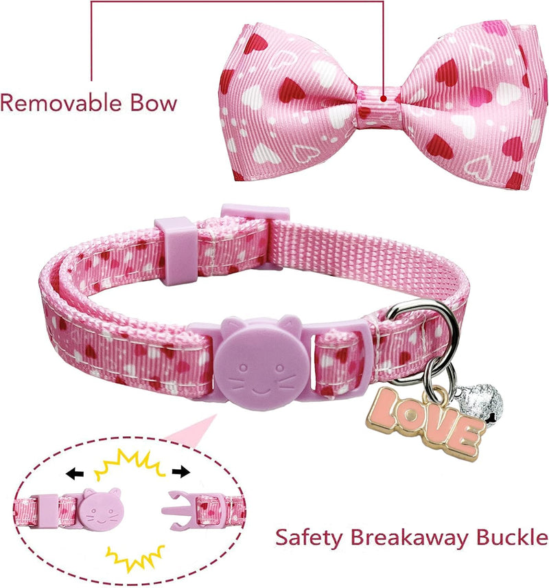 Pohshido 2 Pack Valentine's Day Cat Collars with Bow Tie with Bell and Charms Adjustable Heart Pattern Breakaway Collars for Boys and Girls Cats or Small Dogs Color 4 - BeesActive Australia